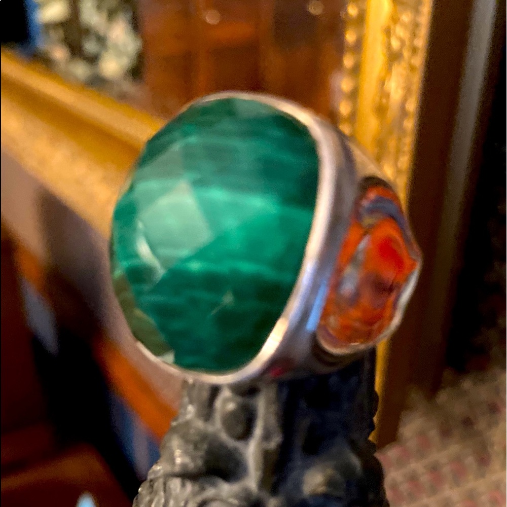 Bold  Cushion-cut Chalcedony sterling silver ring
